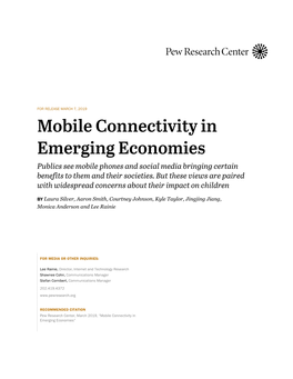 Mobile Connectivity in Emerging Economies Publics See Mobile Phones and Social Media Bringing Certain Benefits to Them and Their Societies
