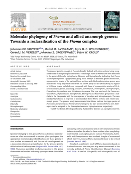 Molecular Phylogeny of Phoma and Allied Anamorph Genera: Towards a Reclassiﬁcation of the Phoma Complex