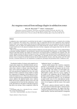 Arc Magmas Sourced from Mélange Diapirs in Subduction Zones Horst R