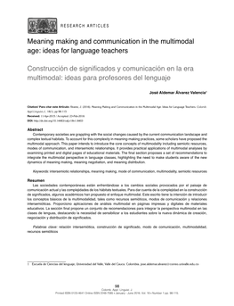 Meaning Making and Communication in the Multimodal Age: Ideas for Language Teachers Construcción De Significados Y Comunicació