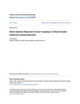 Native Species Response to Goat Foraging in a Shrub-Invaded California Coastal Grassland