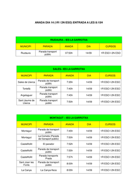 Anada Dia 14 (1R I 2N Eso) Entrada a Les 8:15H