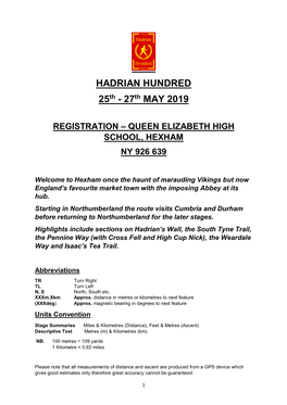 HADRIAN HUNDRED 25Th - 27Th MAY 2019
