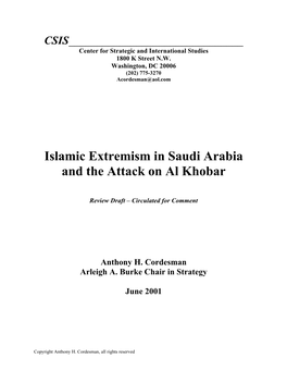 Islamic Extremism in Saudi Arabia and the Attack on Al Khobar