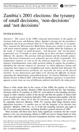 Zambia's 2001 Elections: the Tyranny of Small Decisions, 'Non-Decisions