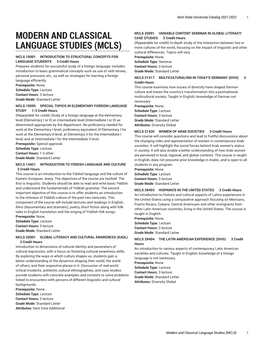 Modern and Classical Language Studies (MCLS) 1 2 Kent State University Catalog 2020-2021