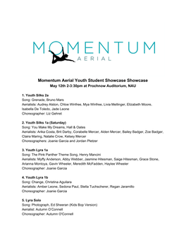 Momentum Aerial Youth Student Showcase Showcase May 12Th 2-3:30Pm at Prochnow Auditorium, NAU