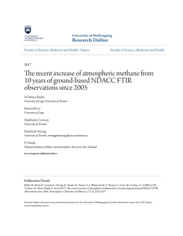 The Recent Increase of Atmospheric Methane from 10 Years of Ground-Based NDACC FTIR Observations Since 2005