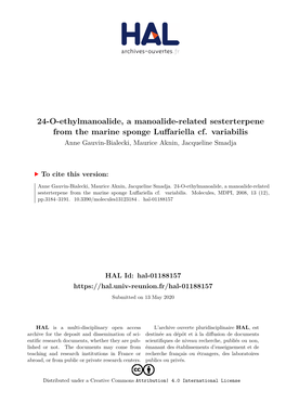 24-O-Ethylmanoalide, a Manoalide-Related Sesterterpene from the Marine Sponge Luffariella Cf