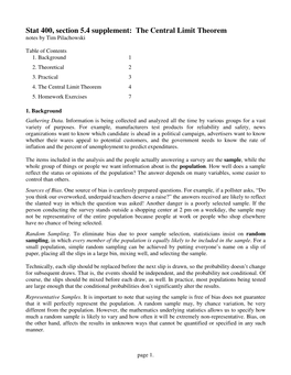 Stat 400, Section 5.4 Supplement: the Central Limit Theorem Notes by Tim Pilachowski