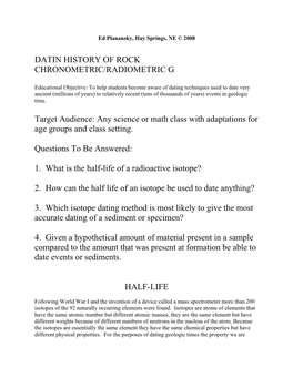 Datin History of Rock Chronometric/Radiometric G