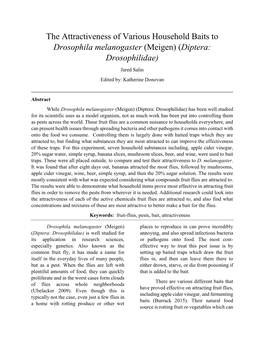 The Attractiveness of Various Household Baits to Drosophila