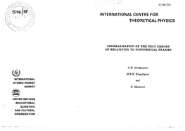 INTERNATIONAL CENTRE for L L \ / ! / THEORETICAL PHYSICS