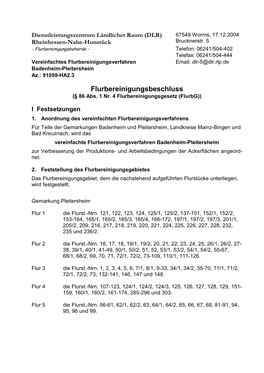 Flurbereinigungsbeschluss (§ 86 Abs