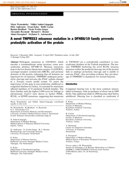 A Novel TMPRSS3 Missense Mutation in a DFNB8/10 Family Prevents Proteolytic Activation of the Protein