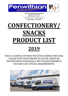 Confectionery/ Snacks Product List 2019