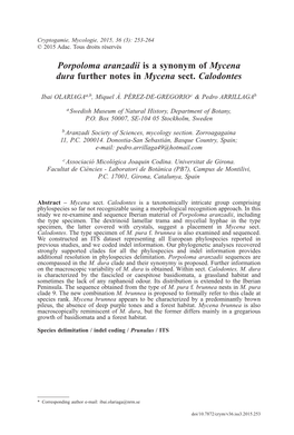 Porpoloma Aranzadii Is a Synonym of Mycena Dura Further Notes in Mycena Sect