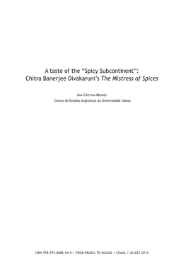 A Taste of the “Spicy Subcontinent”: Chitra Banerjee Divakaruni's The