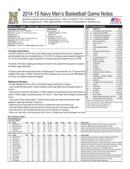 2014-15 Navy Men's Basketball Game Notes