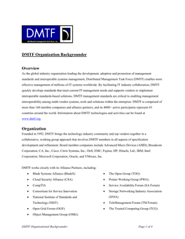 DMTF Organization Backgrounder Overview