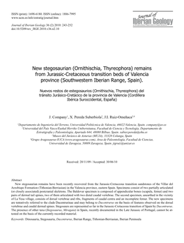 Remains from Jurassic-Cretaceous Transition Beds of Valencia Province (Southwestern Iberian Range, Spain)