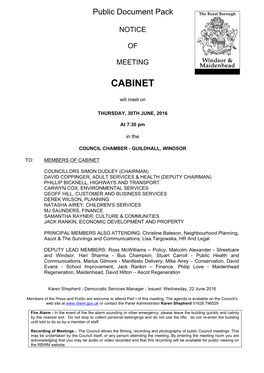 (Public Pack)Agenda Document for Cabinet, 30/06/2016 19:30