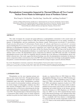 Phytoplankton Communities Impacted by Thermal Effluents Off Two Coastal Nuclear Power Plants in Subtropical Areas of Northern Taiwan