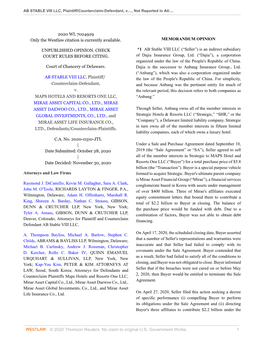 © 2020 Thomson Reuters. No Claim to Original U.S. Government Works. 1 AB STABLE VIII LLC, Plaintiff/Counterclaim-Defendant, V...., Not Reported in Atl