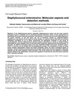 Staphylococcal Enterotoxins: Molecular Aspects and Detection Methods