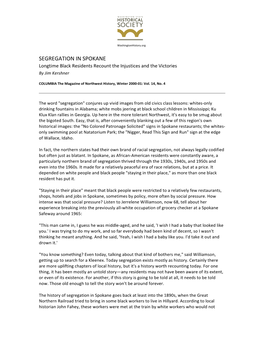 SEGREGATION in SPOKANE Longtime Black Residents Recount the Injustices and the Victories by Jim Kershner