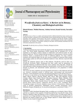 Woodfordia Fruticosa Kurz.: a Review on Its Botany, Received: 18-03-2016 Accepted: 22-04-2016 Chemistry and Biological Activities