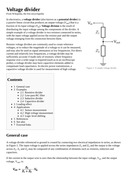 Voltage Divider from Wikipedia, the Free Encyclopedia