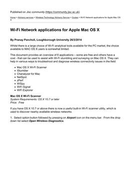 Wi-Fi Network Applications for Apple Mac OS X