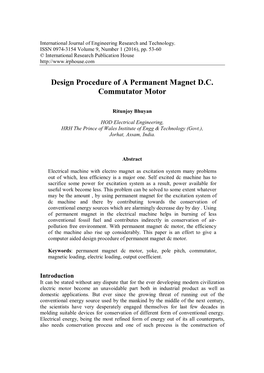 Design Procedure of a Permanent Magnet D.C. Commutator Motor