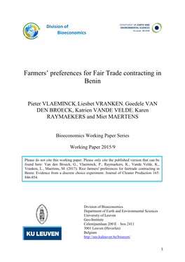 Farmers' Preferences for Fair Trade Contracting in Benin