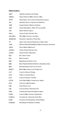 Xv Abbreviations ABET ABMVA ACDA AFC AIDS AK47 ANC APLA