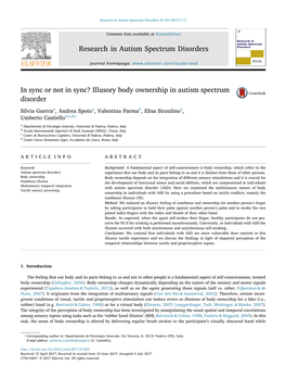 Illusory Body Ownership in Autism Spectrum Disorder