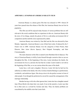 73 Appendix 1. Synopsis of American Beauty Film