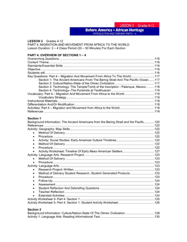 LESSON 3 Grades 4-12 PART 4: MIGRATION and MOVEMENT from AFRICA to the WORLD Lesson Duration: 3 – 4 Class Period (30 – 50 Minutes) for Each Section