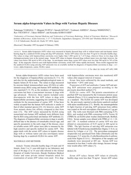 Serum Alpha-Fetoprotein Values in Dogs with Various Hepatic Diseases