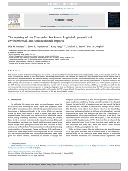 The Opening of the Transpolar Sea Route: Logistical, Geopolitical, Environmental, and Socioeconomic Impacts