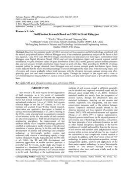 Research Article Soil Erosion Research Based on USLE in Great Khinggan