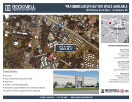 WAREHOUSE/DISTRIBUTION SPACE AVAILABLE 765 Chimney Rock Road | Greensboro, NC