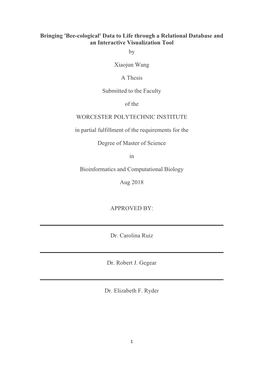 Bringing 'Bee-Cological' Data to Life Through a Relational Database and an Interactive Visualization Tool By