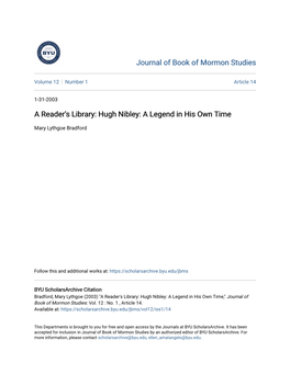 A Reader's Library: Hugh Nibley: a Legend in His Own Time