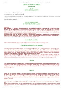 SURVEY of the RIVER THAMES John Rennie 1794 READING to ISLEWORTH to the COMMISIONERS of the RIVER THAMES and ISIS Mr Brindley's