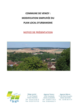 Commune De Venizy : Modification Simplifiée Du Plan Local D’Urbanisme