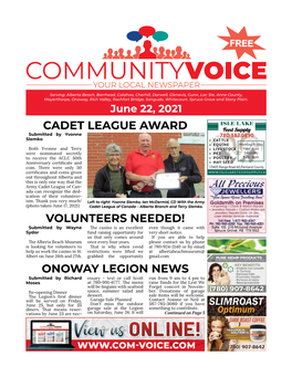 Cadet League Award Volunteers Needed! Onoway Legion News