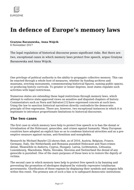 In Defence of Europe's Memory Laws