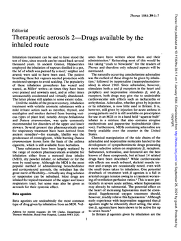 Therapeutic Aerosols 2-Drugs Available by the Inhaled Route